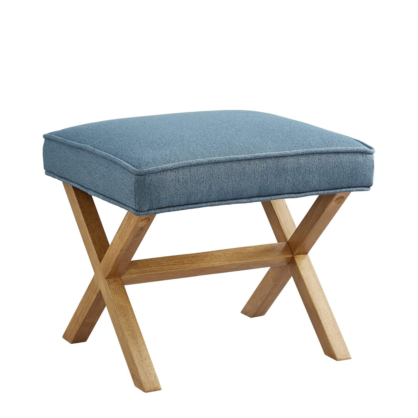 Amazon Basics Small Ottoman Foot Rest, Mid-Century Modern X Square Upholstered Fabric Stool for Living Room, Bedroom, Entryway, Extra Seating, 20" W x 18" D x 18" H, Indigo Blue