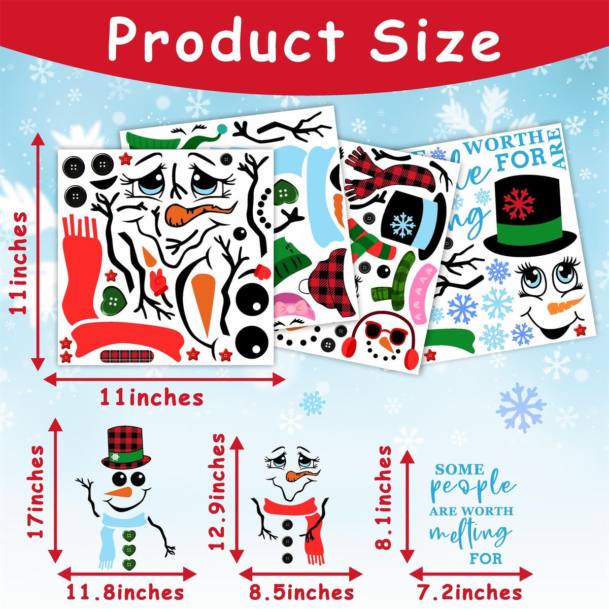 Funny Snowman Decals Christmas Snowman Faces Stickers for Glass Window Stickers Clings Christmas Ornaments Decals for Crafts Cute Cartoon DIY Snowman Faces Stickers Party Supplies Decorations
