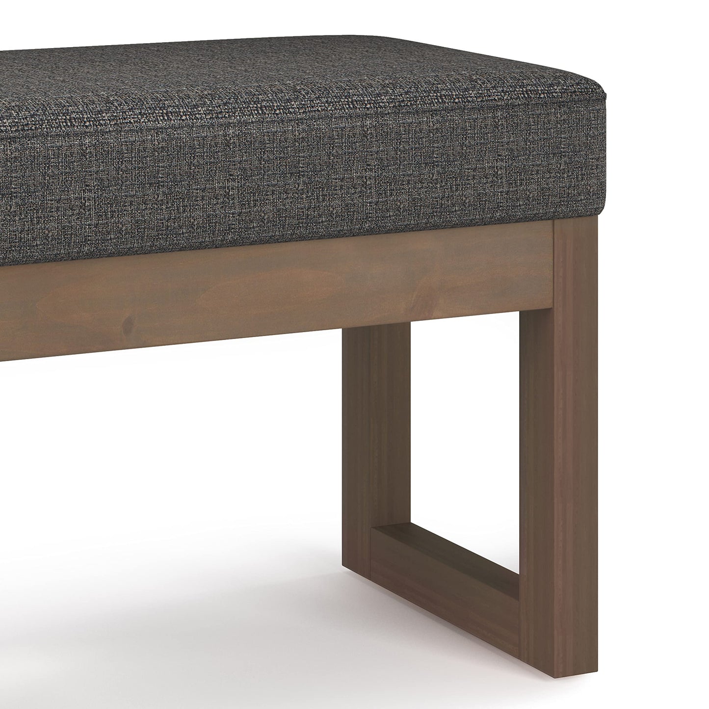 SIMPLIHOME Milltown Small Ottoman Bench - 27" Wide x 18" High Upholstered Tweed Look Fabric Rectangle Footstool Ottoman in Ebony, Contemporary Bench for Entryway with Cushioned Seat, Assembled