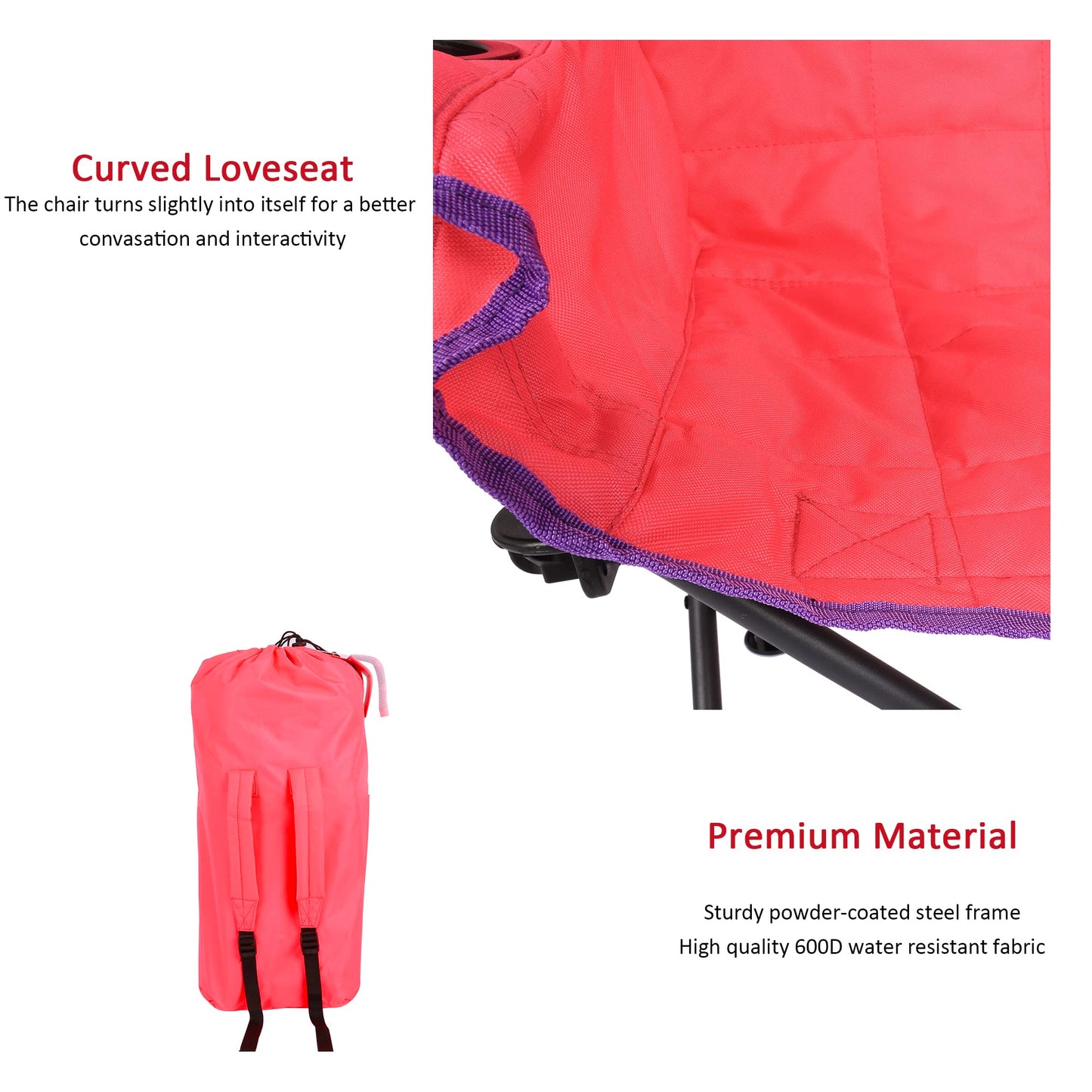 SUNNYFEEL Kids Folding Double Camping Chair, Portable Kids Camping Chairs 2 Seat Chair, Pink Padded Foldable Lawn Chairs with Cup Holder for Beach/Outdoor/Travel/Picnic, Foldable Camp Chairs 2 Person