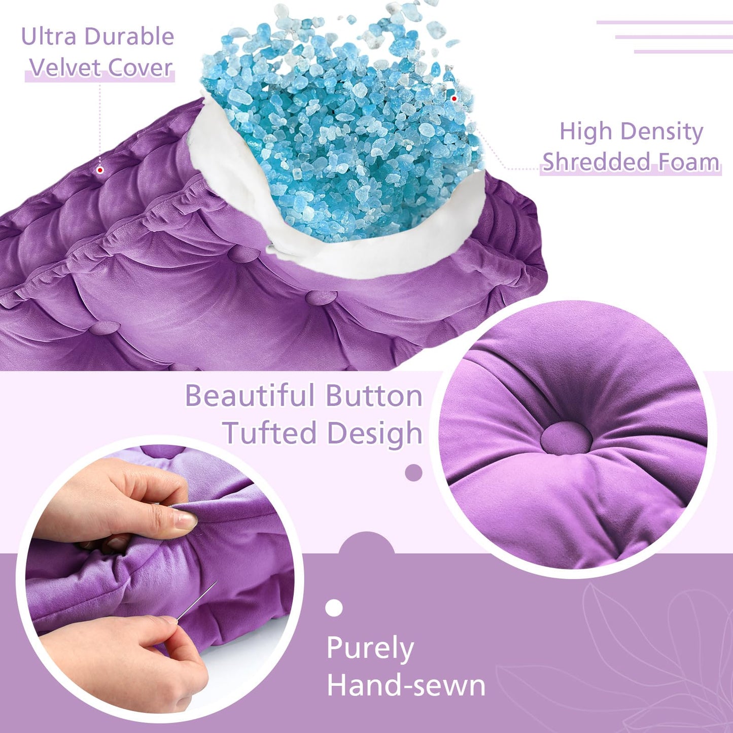Threehoney Bench Cushions for Indoor Furniture 42x16 in Velvet Kitchen Dining Piano Window Seat Cushion, Tufted Patio Porch Swing Thicken Bench Pad Memory Foam(Light Purple)