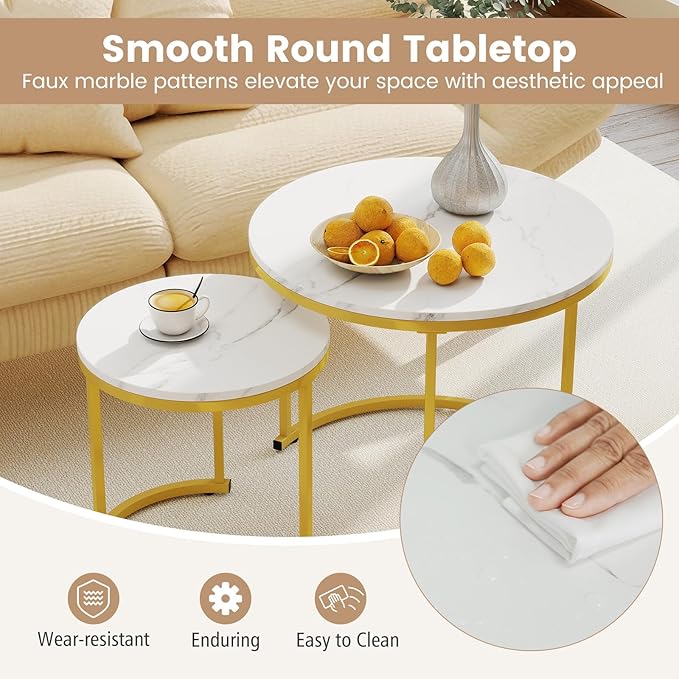 Giantex Nesting Coffee Table Set of 2, Round Stacking Side Tables