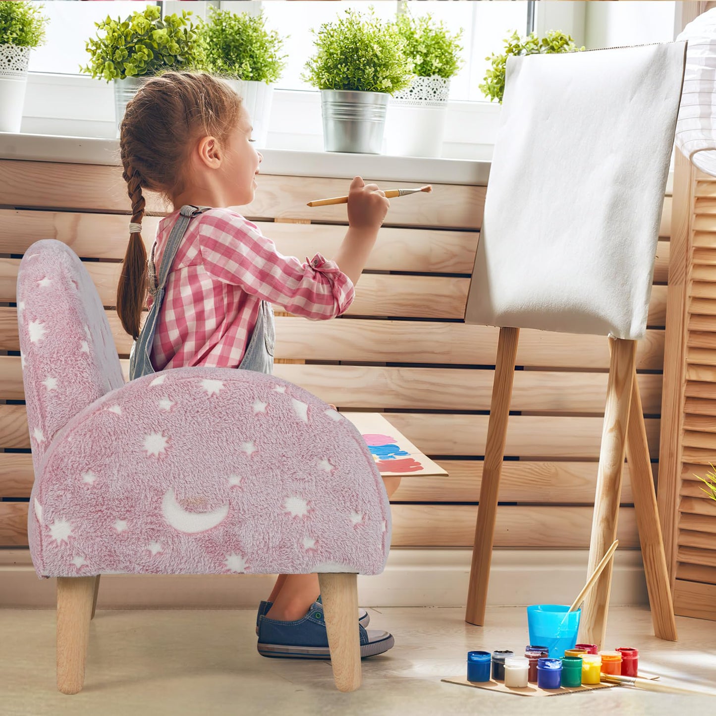 INFANS Kids Sofa with Glow in The Dark, Toddler Armchair Couch with Solid Wooden Frame Anti-Tipping, Upholstered Comfy Foam Children Chair for Kindergarten Playroom Preschool, Gift for Boys Girls