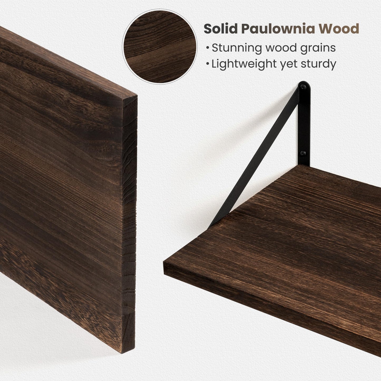 Marsmiles Deep Floating Shelves | 36 Inch Dark Wood Wall Shelves Set of 2 | 12 Inch Deep Floating Shelves for Wall | 36''W x 12''D Rustic Brown Wooden Shelves for Bathroom Living Room Bedroom Kitchen