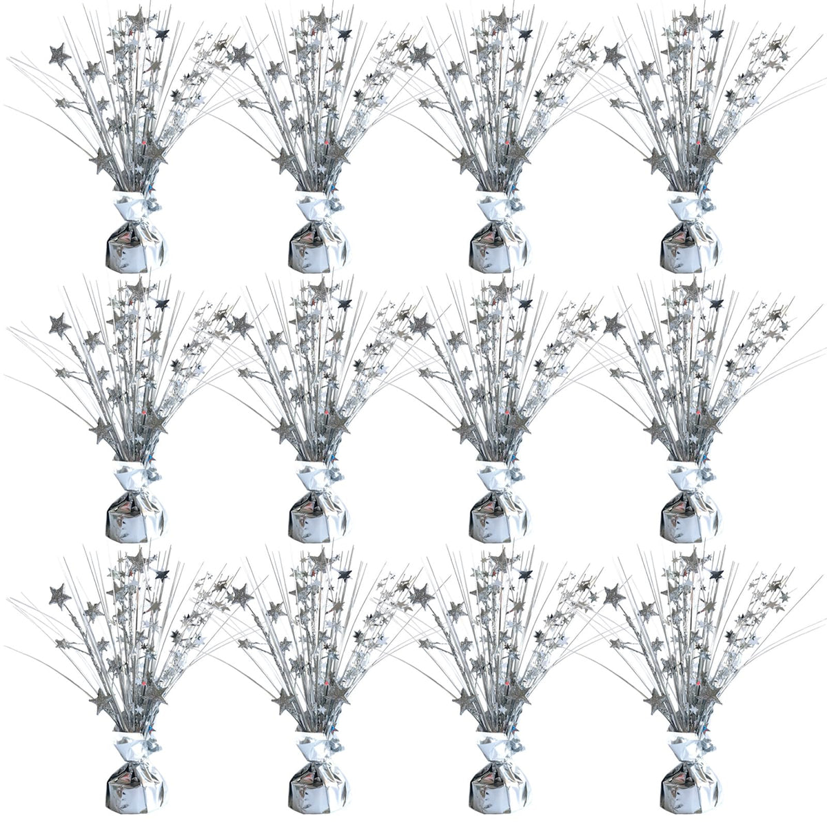 Egolot 12 Pack Metallic Sliver Foil Spray Centerpieces Stars Brust Table Centerpieces for Wedding Birthday Anniversary Holiday Party Decor, Metallic Star Balloon Wights for Party, Decor for Party