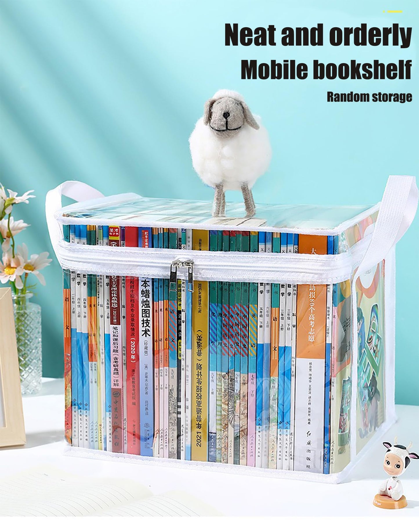 CIBOAN Clear Book Storage Bags Plastic Comic Books Organizer Collapsible Book Display Case with Lid and Lifting Handle suitable for books and toys,Size38x24x32cm/15x9x13inches