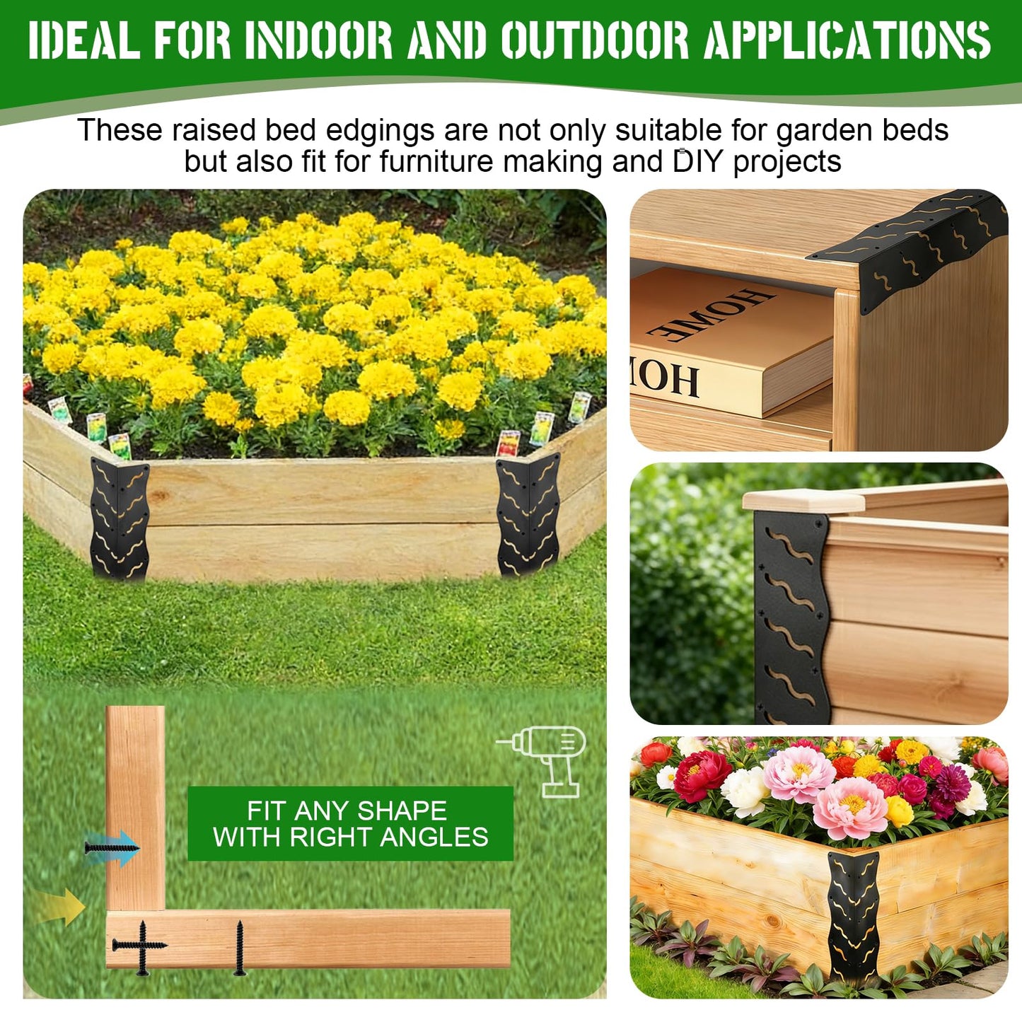 8-Pack Raised Garden Bed Corner Brackets, 11”x3”x3” Heavy Duty Metal Connectors for 20-24 Inch Flower Beds - Includes Long & Short Screws,Rust-Resistant L-Shaped Reinforced Edging