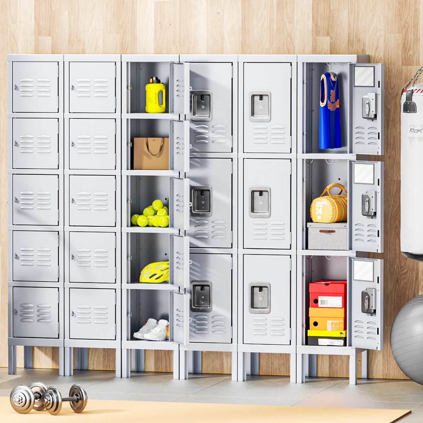 INTERGREAT Metal Locker for Employees with Lock, Steel Office Storage Locker with 5Doors, Gym Lockers Metal Cabinet for Home Office,School(Grey)