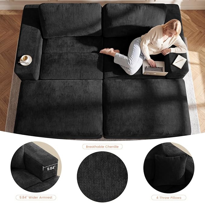 80.7" Oversized Double Chaise Lounge Chair Indoor, Cloud Boneless Sleeper Sofa