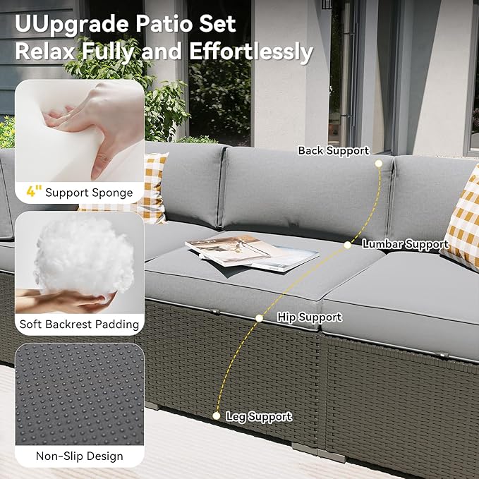 Aoxun Patio Furniture Set, 7 Piece Outdoor Sectional Sofas