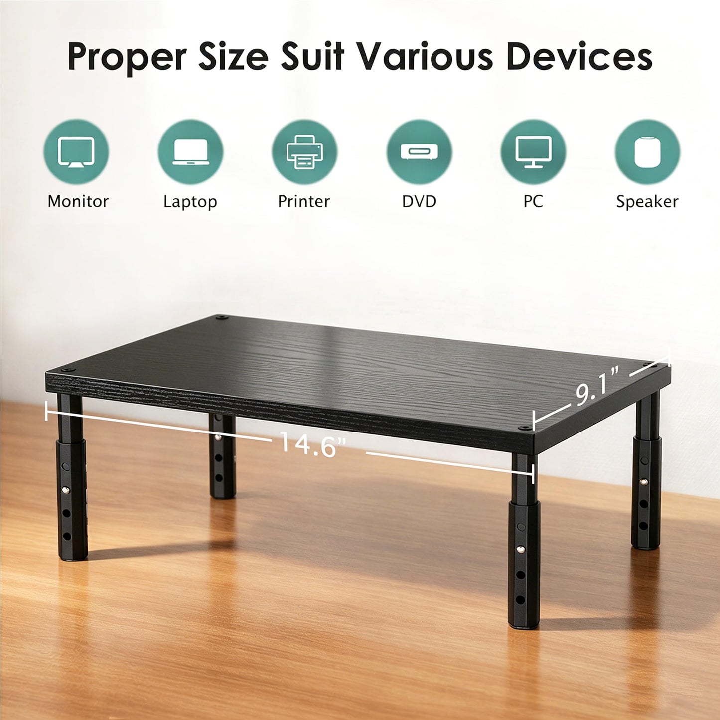 OPNICE Desk Organizers and Accessories, Adjustable Computer Monitor Stand Riser, Laptop Stand for Desk, Office Desk Accessories & Workspace Organizers for Home Office, Black-2P