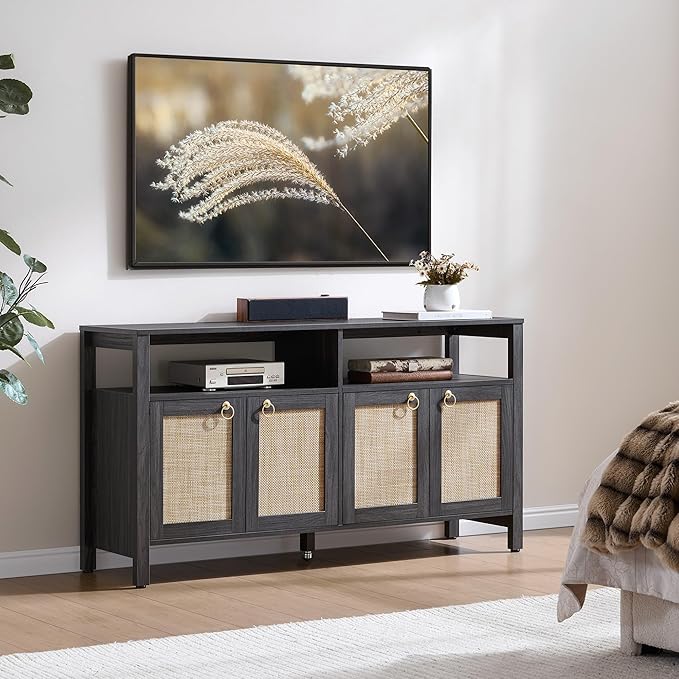 SICOTAS Rattan TV Stand for Television up to 120 Inch