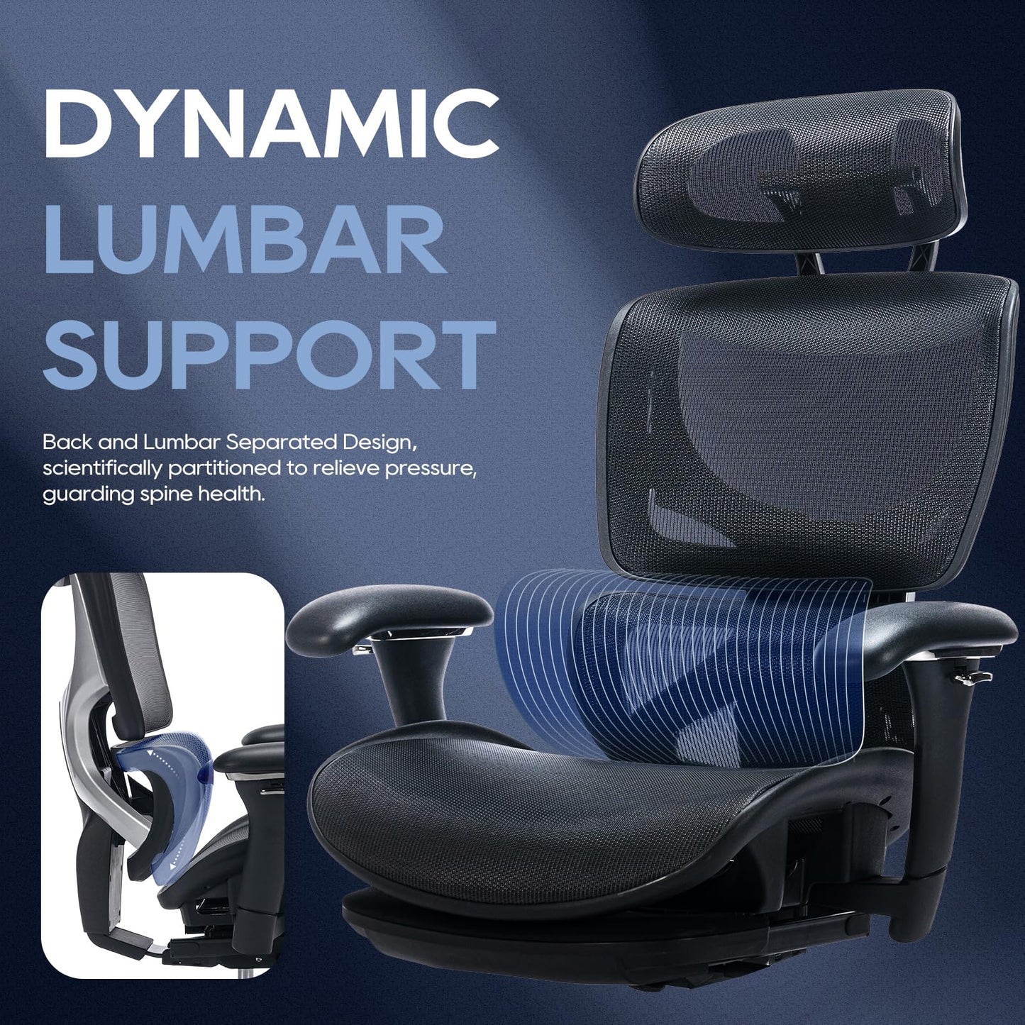 COLAMY Ergonomic Mesh Office Chair with Footrest, Executive High Back Computer Desk Chair with Wide Headrest and Adjustable 3D Arms, Backrest Height, Tilt Lock and Lumbar Support, Black