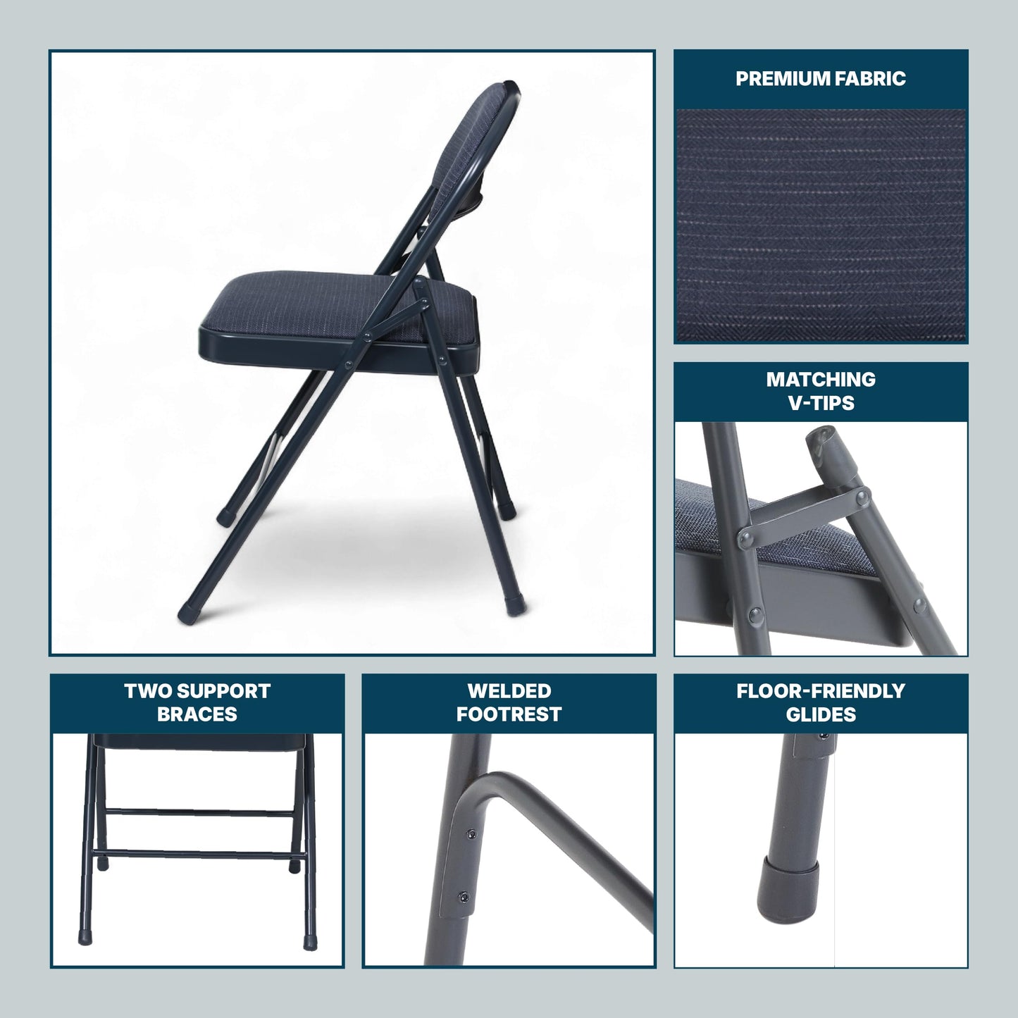 OEF Furnishings OEF970 Series Premium Fabric Padded All Steel Folding Chairs, Comfort Cushioned Seat & Back for Meeting Office Training Rooms (4-Pack, Cosmic Blue)