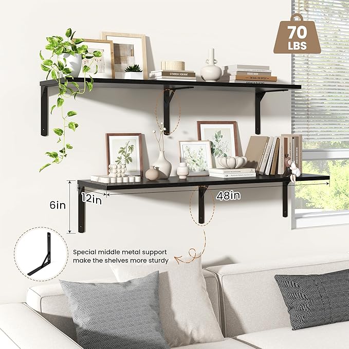 Fun Memories Floating Shelves for Wall, 12 Inch Deep Floating Shelves Set of 2