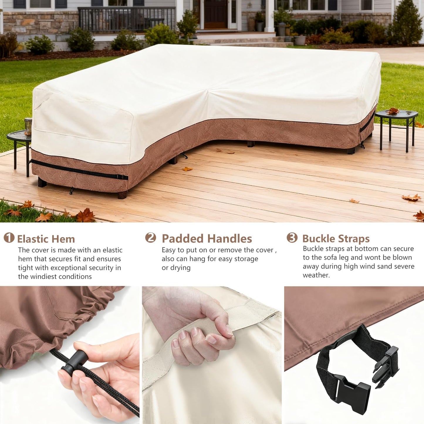 okcool Outdoor Sectional Cover,V Shaped Patio Furniture Covers for 5-Seater Outdoor Sectional Furniture Couch 85"(85''L) x 33.5''D x 31''H, Beige & Brown