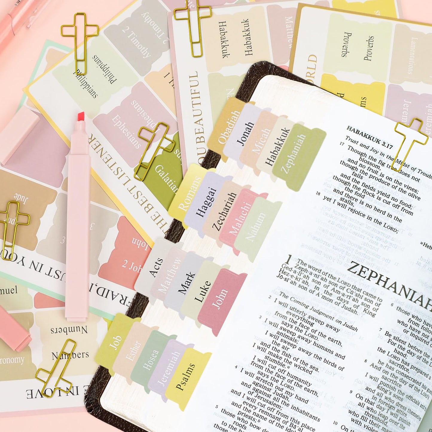 DRANSMIC Bible Study Supplies Journaling Kit with Pen Cas, Tabs, Notebook and No Bleed Highlighter, Aesthetic Book Annotation Kit, Christian Gifts for Women Grils Friends(Spliced Flower)