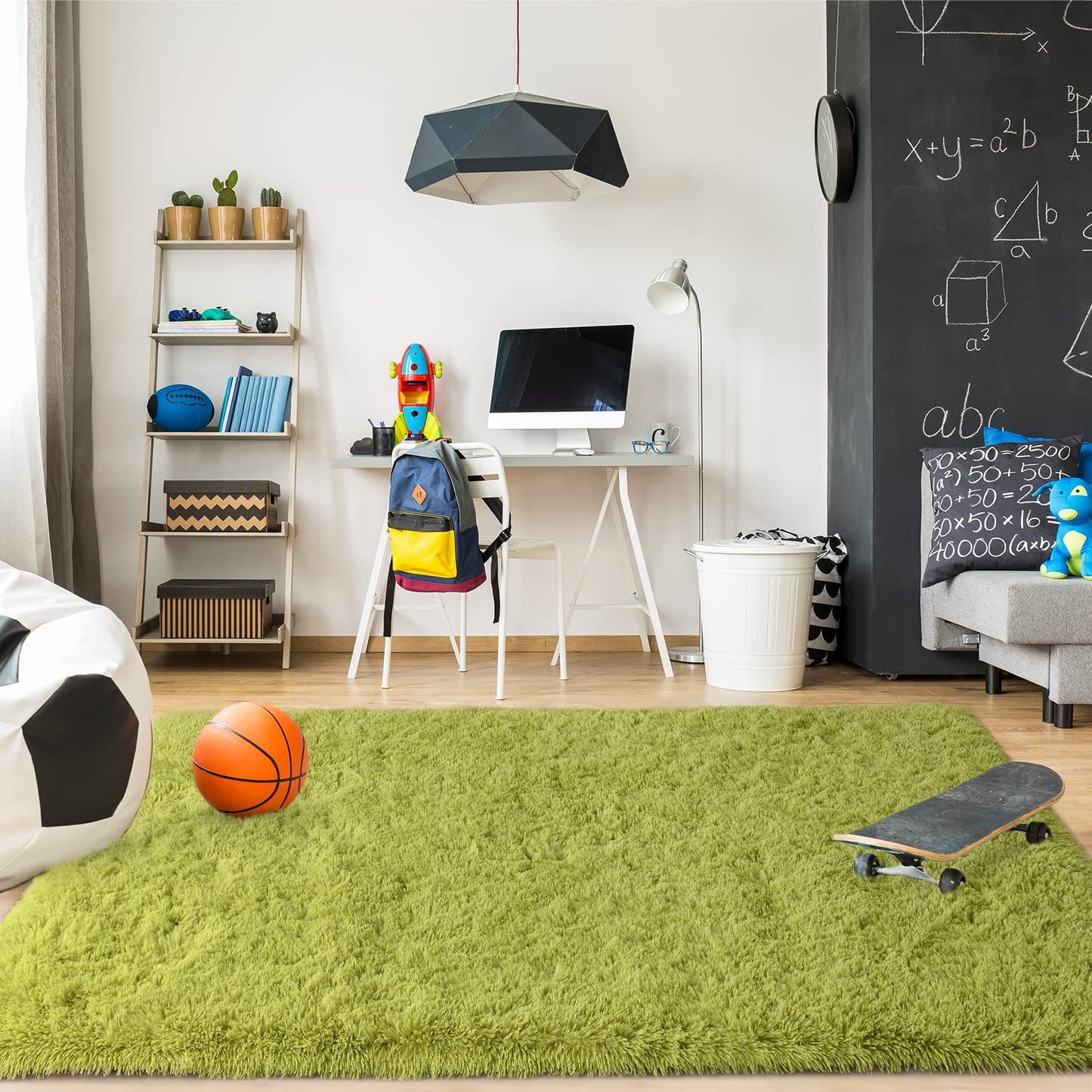 Merelax Modern Soft Fluffy Large Shaggy Rug for Bedroom Livingroom Dorm Kids Room Indoor Home Decorative, Non-Slip Plush Furry Fur Area Rugs Comfy Nursery Accent Floor Carpet 4'x6' Green