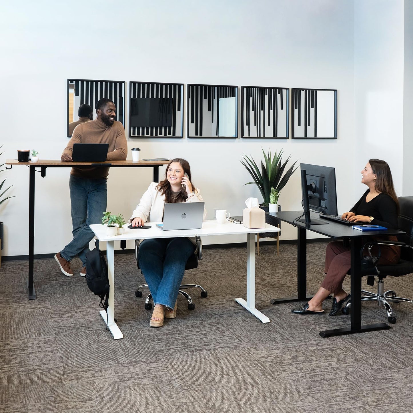 Veken 55 Inch, Height Adjustable Sit Stand Up, Wood Desktop, Work Home Office Computer PC Table, Tall Standup Workstation, Gaming Writing Study Bedroom Rising Desks, Black