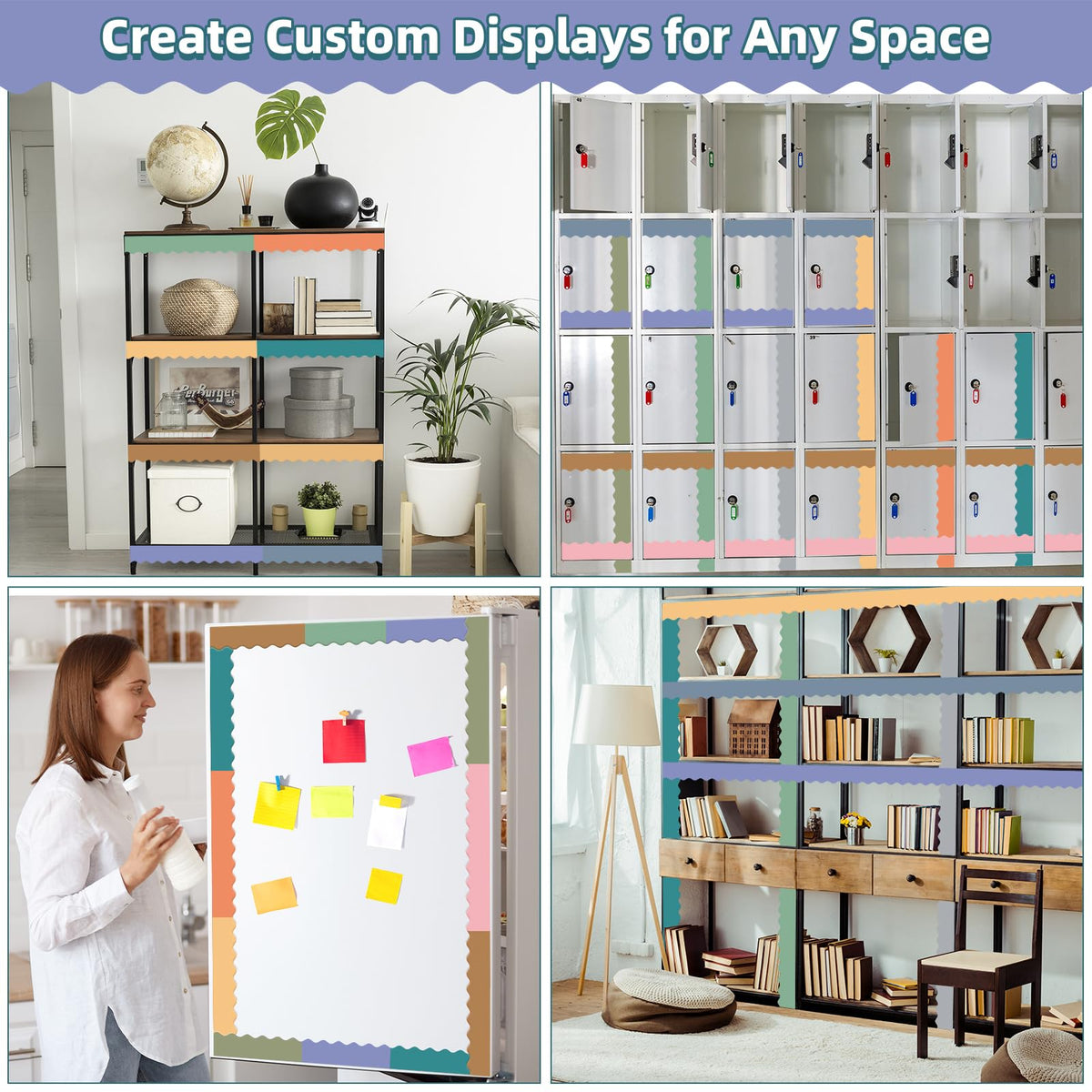 30 Pcs Magnetic Borders for Classroom Whiteboard - Boho Magnetic Bulletin Board Border Set - Neutral Scalloped Chalkboard Border Strips for Teachers, Parents, DIY Home,School & Office Decoration