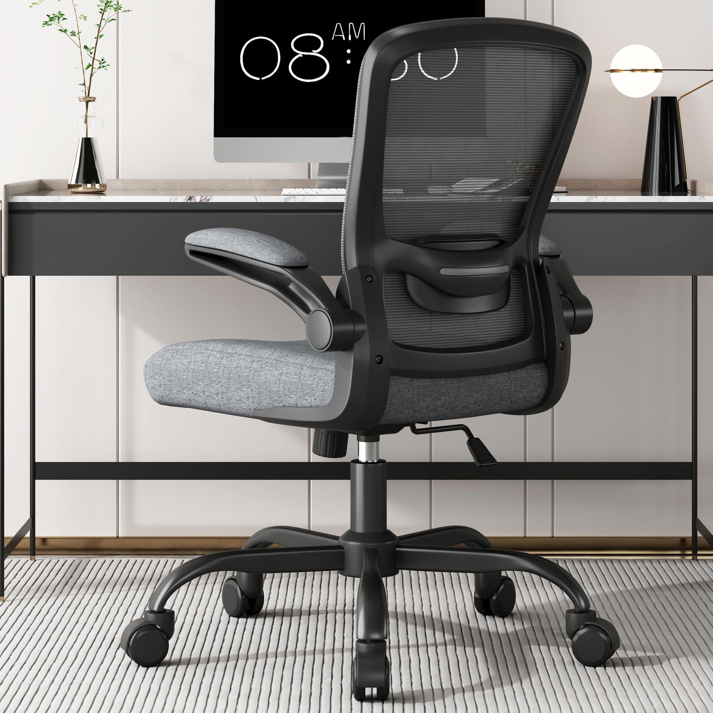 Mimoglad Ergonomic Office Chair - Desk Chair with Flip-up Armrests & 135° Recline, Adjustable Lumbar Support - Space-Saving Task Chair for Business/Team Office & Home (Iron Gray, 300lbs)