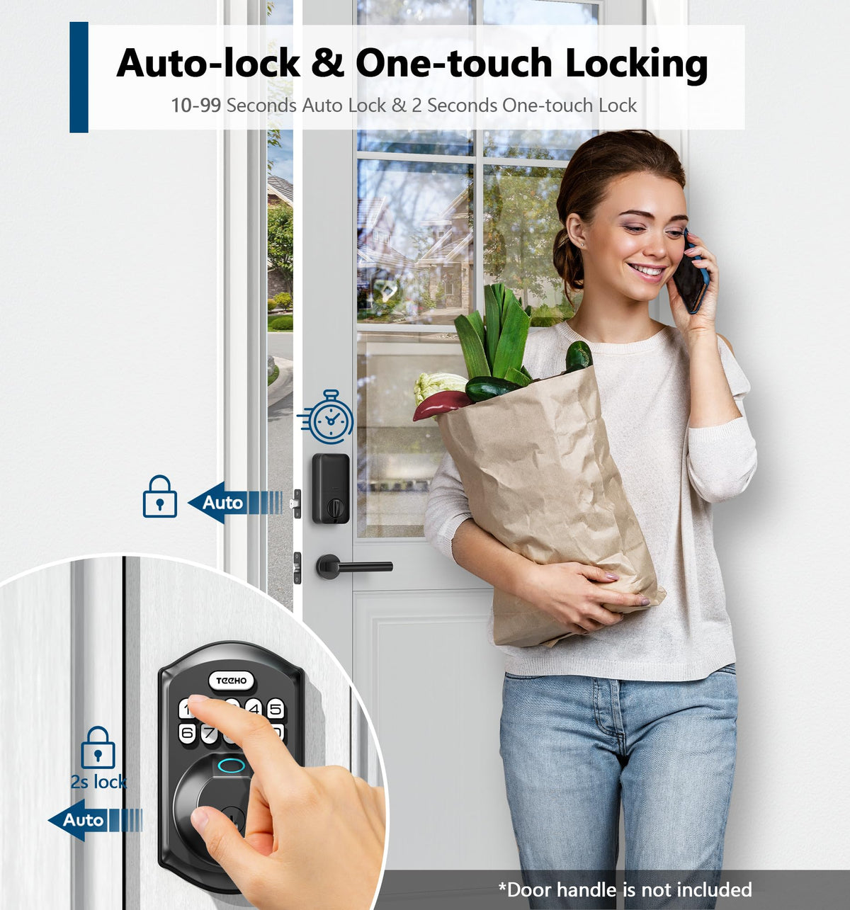 TEEHO TE002 Fingerprint Door Lock - Keyless Entry Electronic Keypad Deadbolt with 2 Backup Keys - Auto Lock - Easy Installation - Smart Locks for Front Door - Matte Black