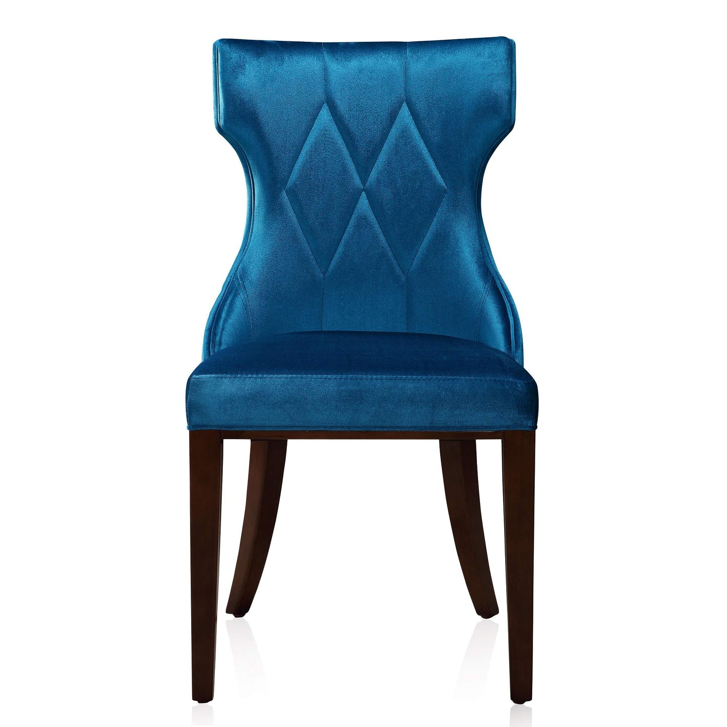 Manhattan Comfort Reine Dining Chairs Set of 2, Upholstered Seats with Diamond Stitching, Solid Beech Wood Frame, 4-Leg Base, 18.5" Seat Height, Fully Assembled, Cobalt Blue