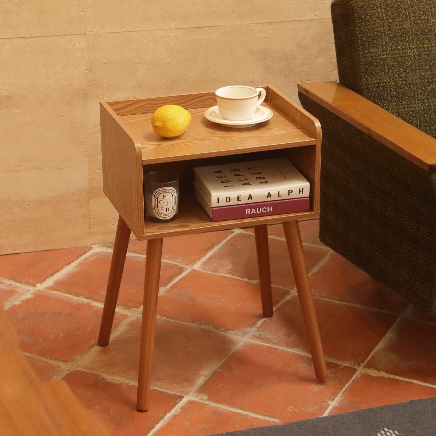 MaxSmeo Nightstands Set of 2, Mid Century Modern Side Table Bedroom with Storage, Small End Bedside Table Set of 2 with Solid Wood Legs for Living Room, Office Small Spaces (Brown)