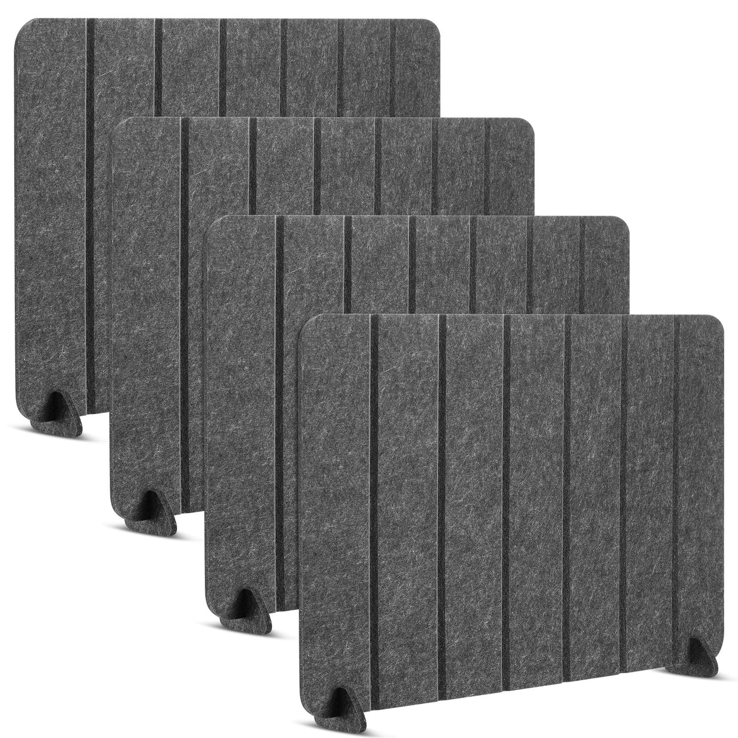 Poola Voidra 4 Pack Felt Desk Privacy Panels, 16 x 24 Inches Sound Absorbing Desktop Divider with 8 Stable Bases Foldable Office Partition for Home & Office, Grey Acoustic Desk Divider