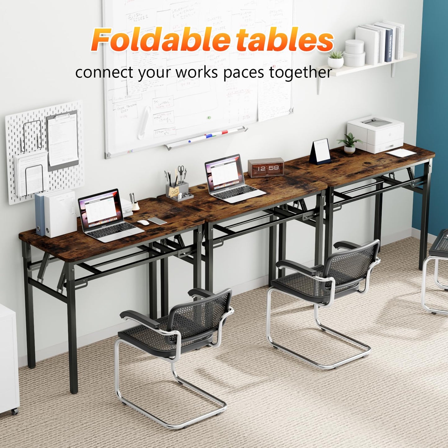 BYMECOST 31.5 inches Folding Desk Small Desk, No Assembly Computer Desk with Storage Shelf, No Install Small Foldable Table for Home Office,Study Table for Small Space (Brown, 31.5")