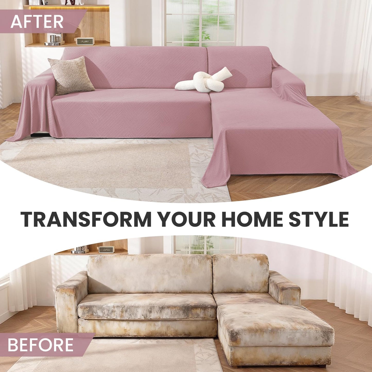 CYCMACO Sectional Couch Covers for Dogs 2 Pieces, Pet Couch Covers for Sectional Sofa, Washable L Shaped Couch Cover, Couch Blanket Furniture Protector (X-Large: 78" x 110" + 78" x 118", Pink)