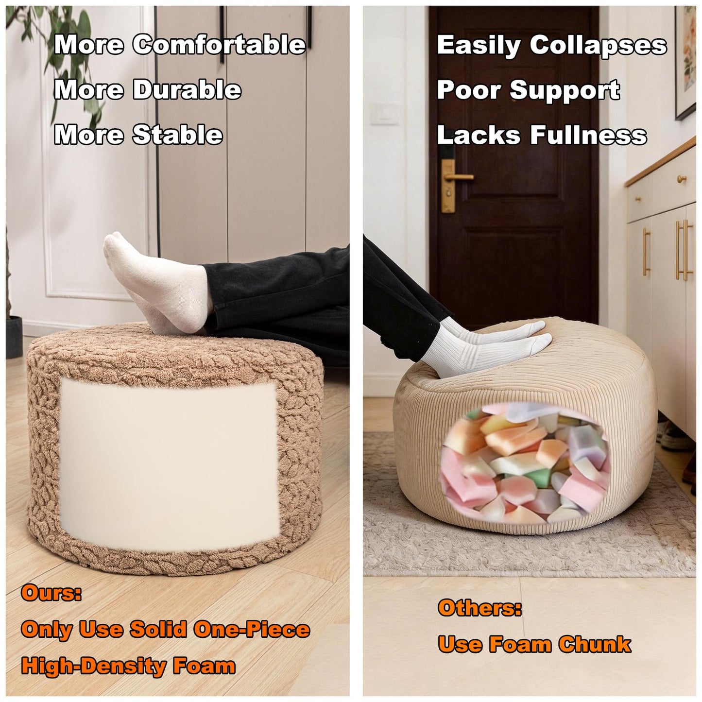 Round Pouf Ottoman 20 x 20 x 14 Inches Boho Poof Home Decor Floor Pouffe Ottoman Foot Rest for Couch Sofa Bean Bag Chairs Living Room Bedroom (Caramel)
