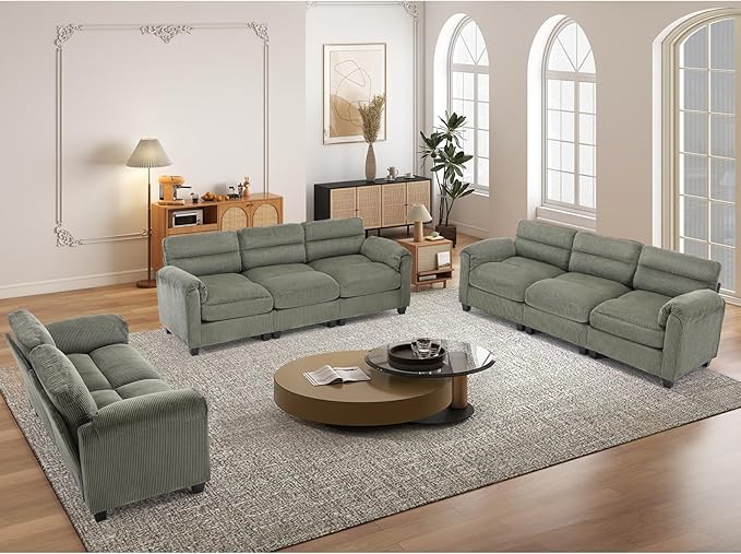 HAOMARKETS Corduroy Sofa Set, Upholstered Loveseat Man and 3-Seater Couch Set