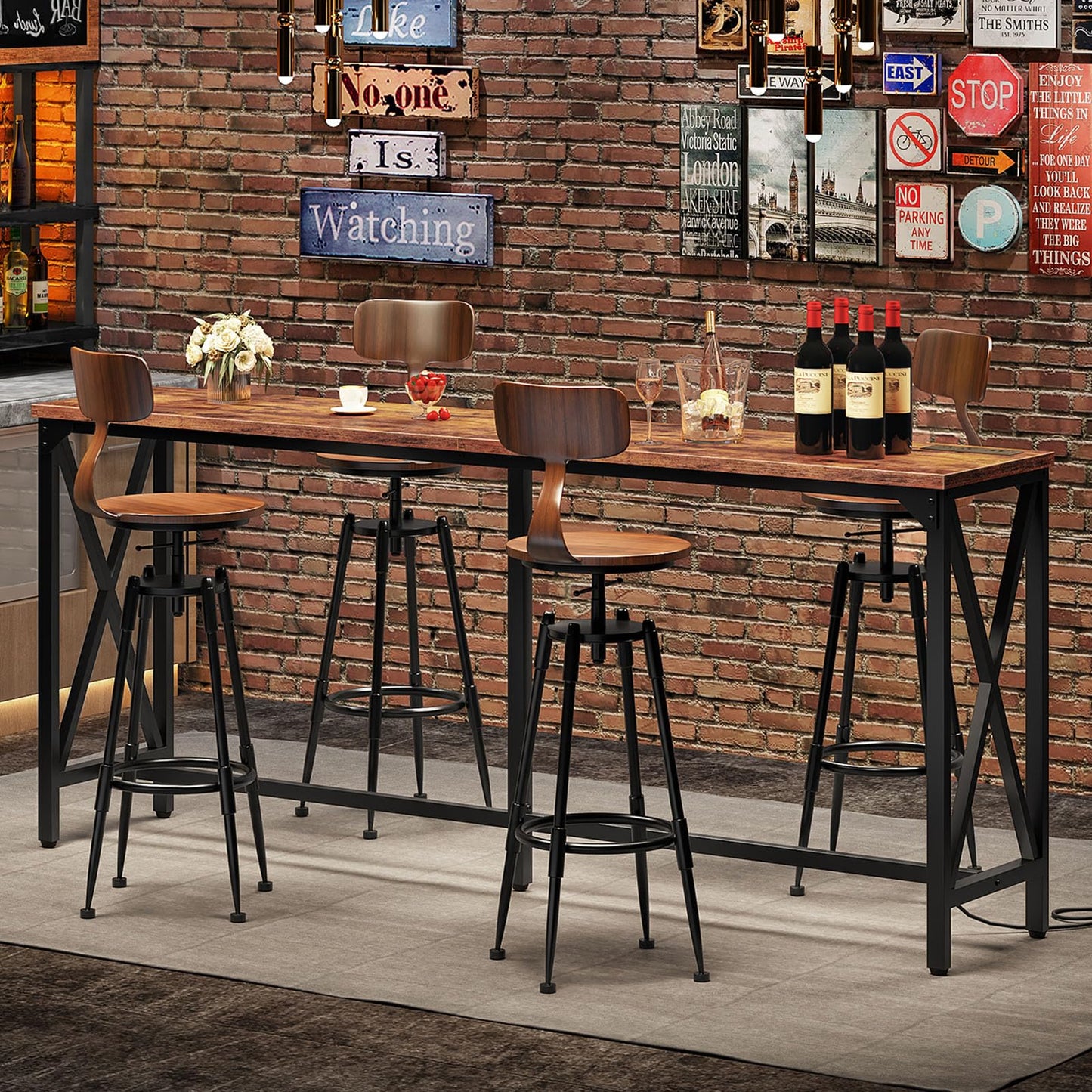 CHOEZON 70.9'' Bar Table, Kitchen Dining Table with Power Outlet and Footrest, Industrial Style, for Pub, Living Room, Rustic Brown and Black TBT08UBF