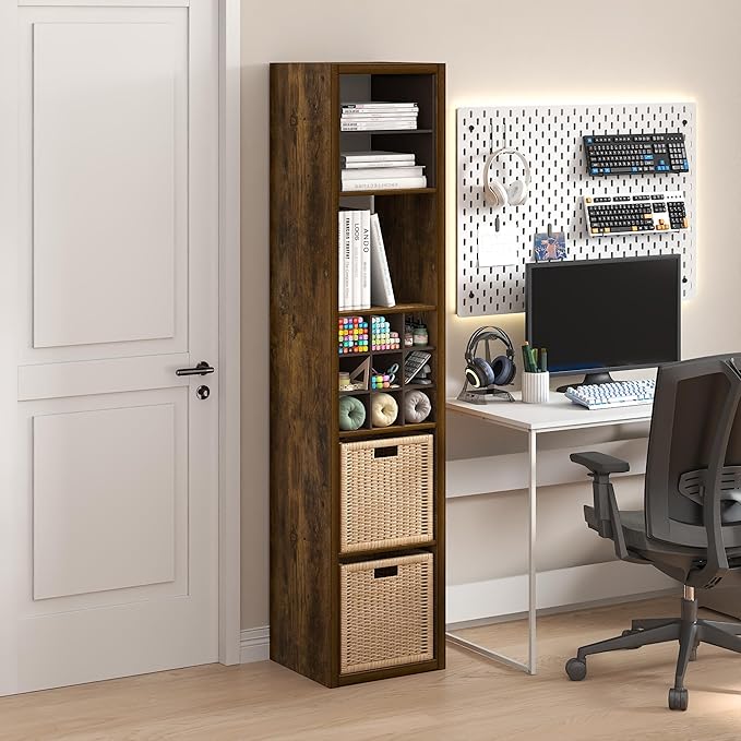 Furinno Cubicle Book Shelf, Vertical 5-Cube Bookshelf, Extra Thick Horizontally
