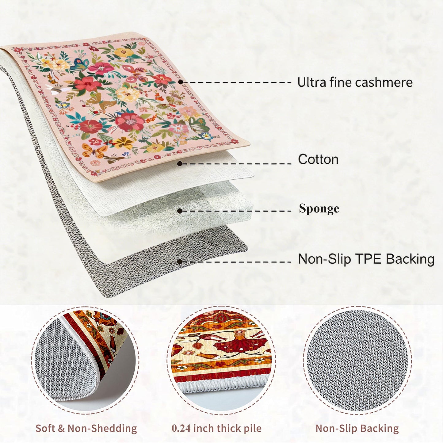 UKELER Nursery Rugs 5x7, Machine Washable Foldable Boho Floral Area Rugs, Non Slip Durable Low Profile Accent Rug for Kids Playroom Bedroom Living Room Dinning Room Dorm Office Hotel Farmhouse, Beige