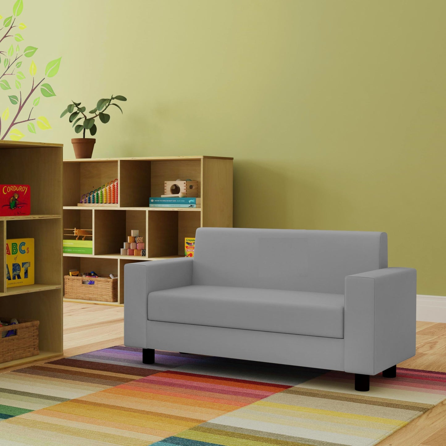 Factory Direct Partners SoftScape Inspired Playtime Classic Reading Sofa, Children's Commercial-Grade Upholstered Furniture for Home, Daycare, Preschool, Library Comfy Modern Design - Grey, 14473-GY