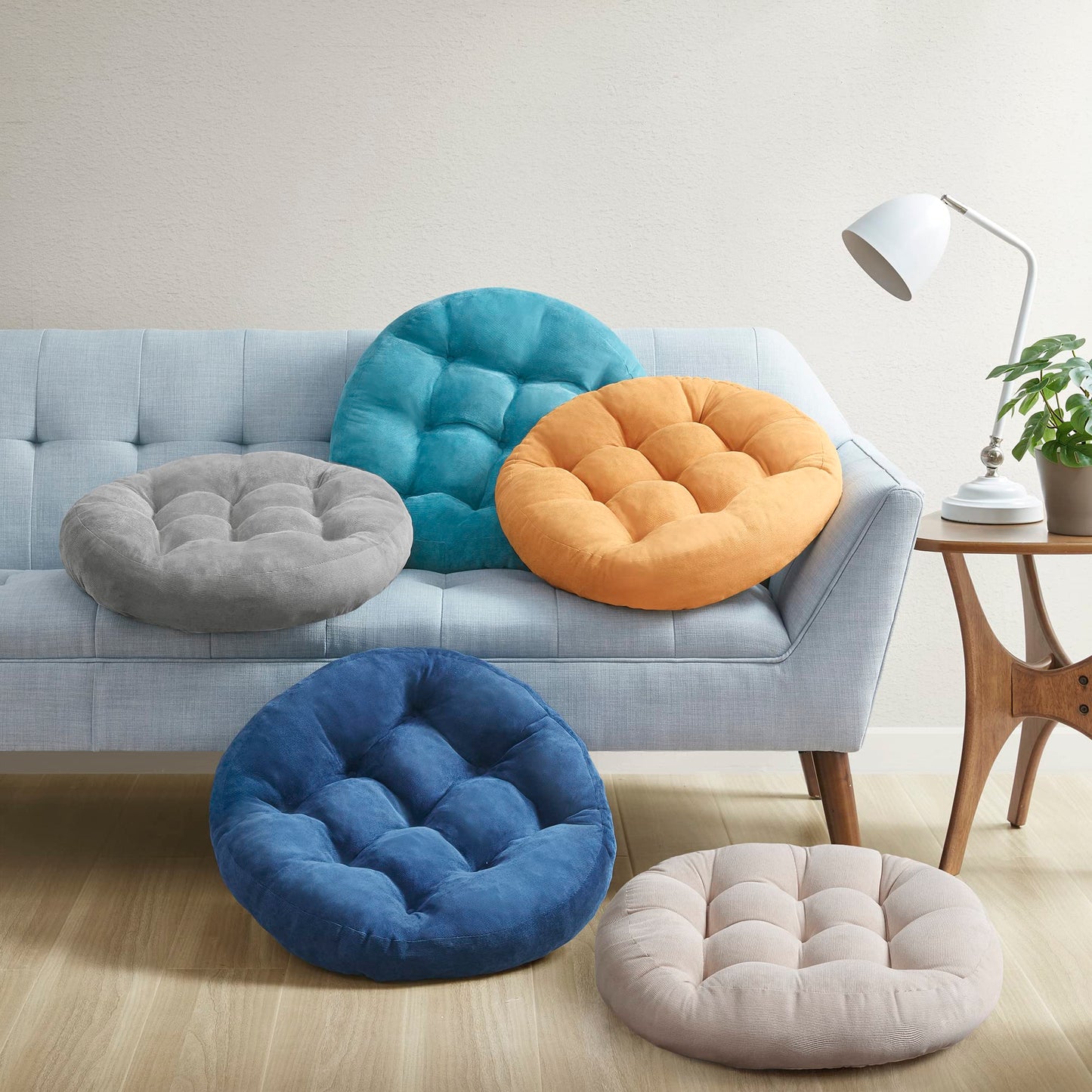 Degrees of Comfort Floor Cushion 6 Pack for Meditation, Office & Study Room – Corduroy Soft Seating Set, 22 Inch, High-Density Foam, Round Shape, Beige