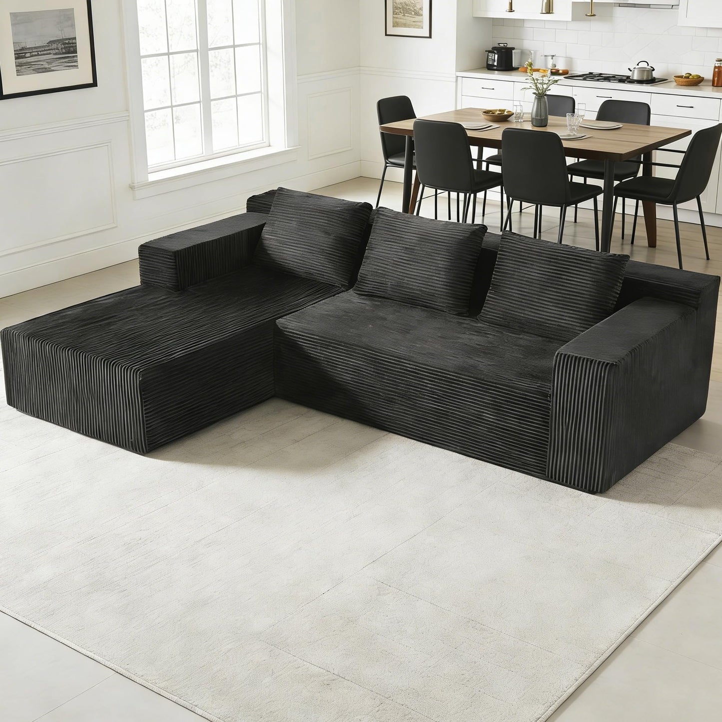 Nigoone 103" Boneless Corduroy Sectional Couch with Left Chaise, Modular L Shaped Couches for Living Room, Large Minimalist Modern Deep Seat Floor Sofa Set, No Assembly