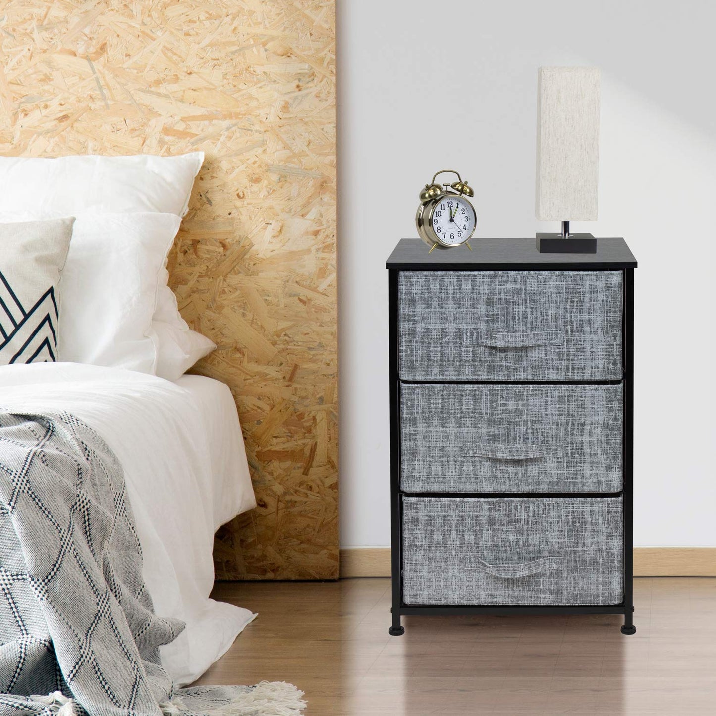 Sorbus Nightstand with 3 Drawers - Bedside Furniture & Night Stand End Table Dresser with Steel Frame, Wood Top, Easy Pull Fabric Bins for Home, Bedroom Accessories, Office & Dorm