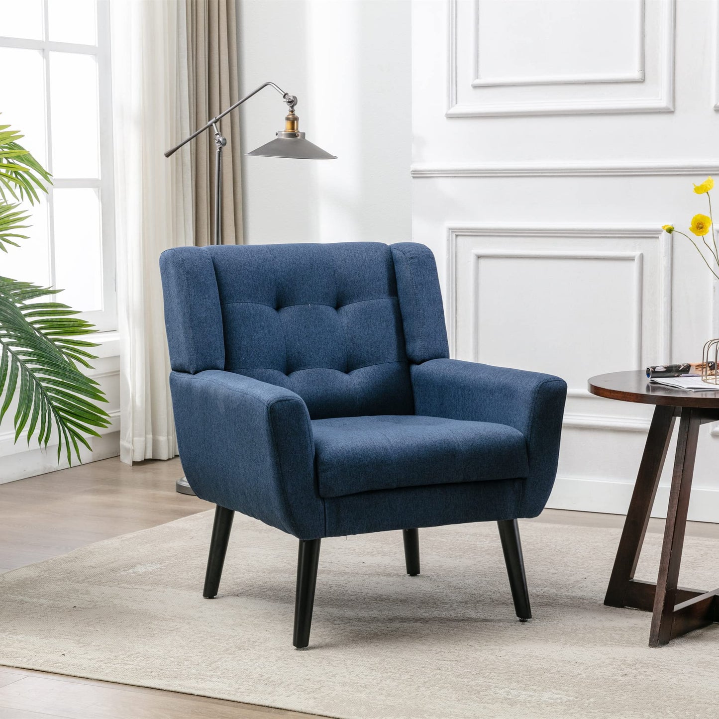 SPOFLYINN Armchair, Living Room Curved Back, Velvet Cushion, 250 Lbs Weight Capacity Ergonomics Accent Chair, Single Sofa for Bedroom 1 Upholstered 1 48.29 Blue 48.29 L-Shape