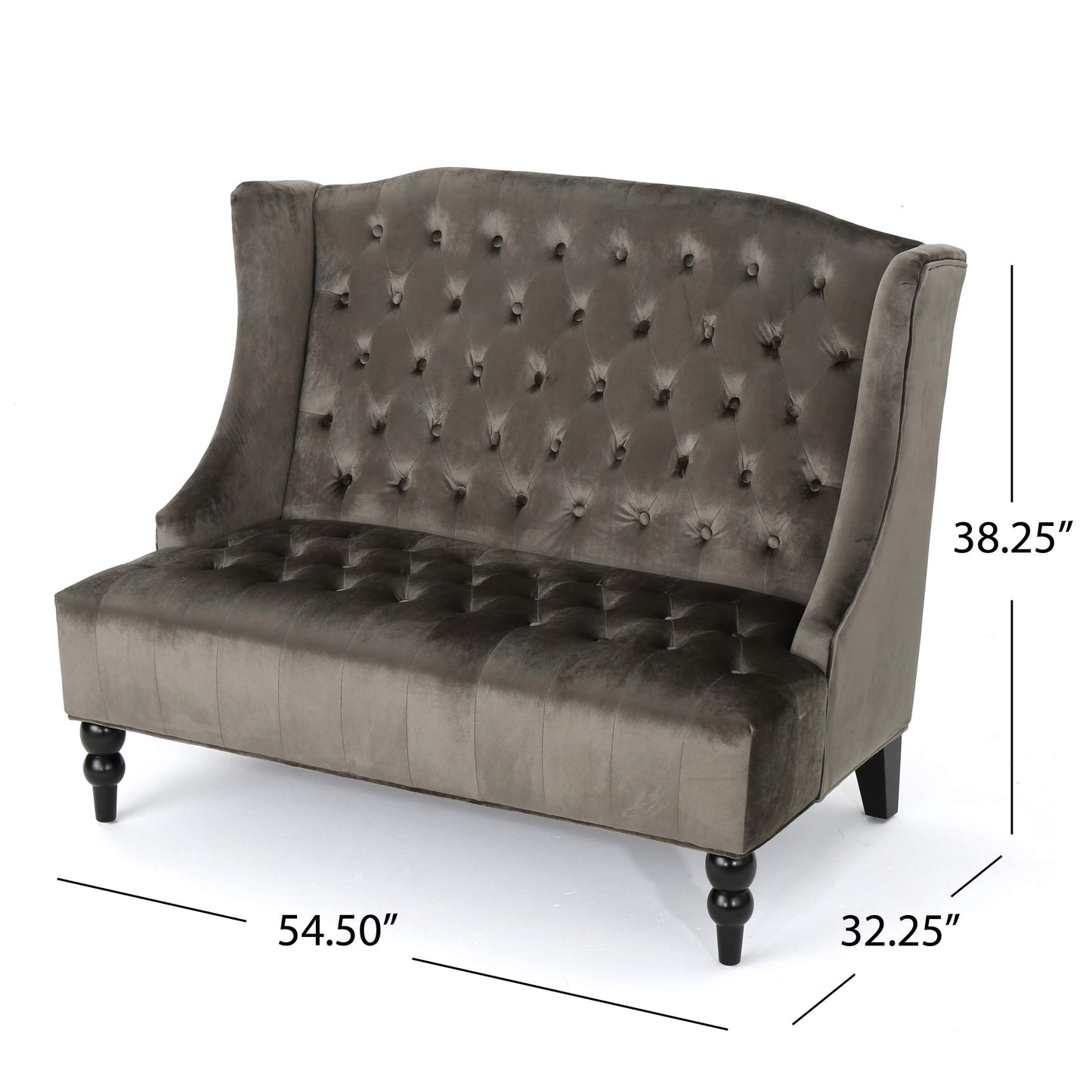 Christopher Knight Home GDFStudio Leona Modern Glam Tufted Velvet Wingback Loveseat, Gray and Dark Brown