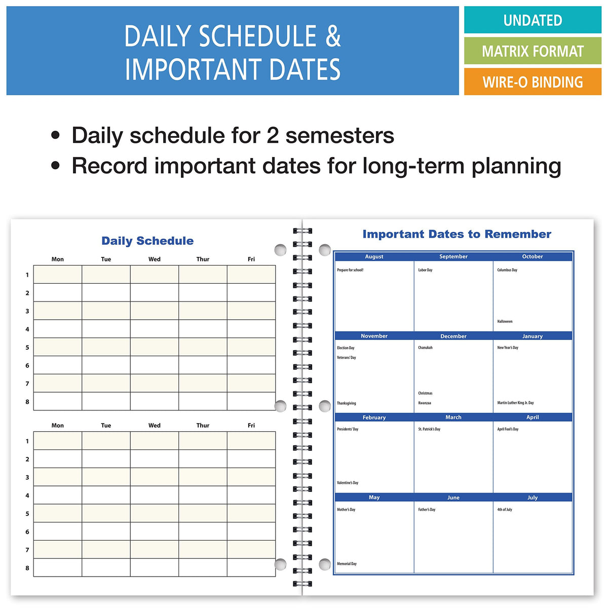 Elan Publishing Company Student Academic Planner 8 1/2 x 11" Weekly View (AOTAP-Undated)