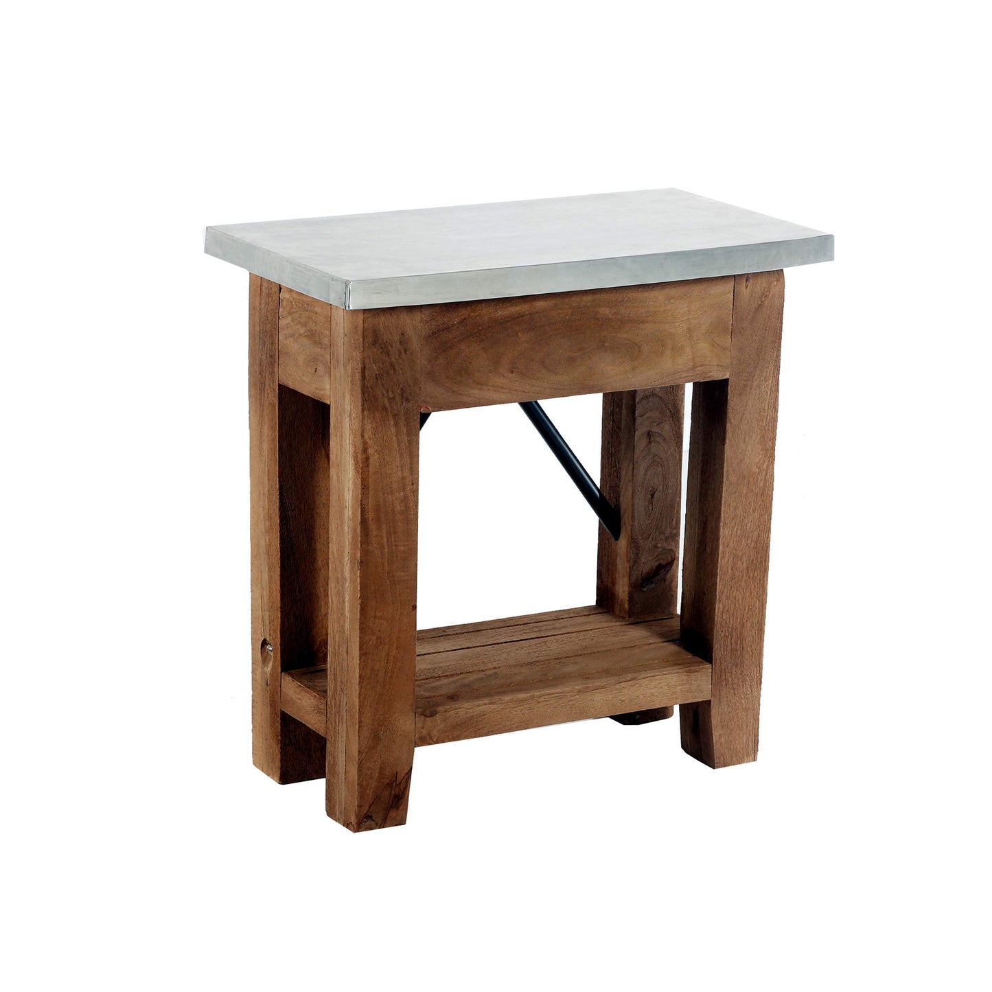 Millwork End Table with Steel Top – Rustic Industrial Narrow Side Table with Lower Shelf and Crossbar Accent – Small Space Accent Table for Living Room, Bedroom, Office by Alaterre Furniture