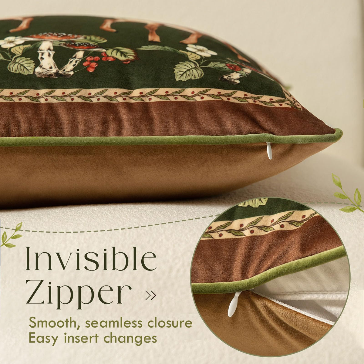 Livebee Holly Deer Green Pillow Cover, Velvet Euro Sham Covers Decorative Throw Pillow Covers 18x18 for Couch Sofa Bed Living Room