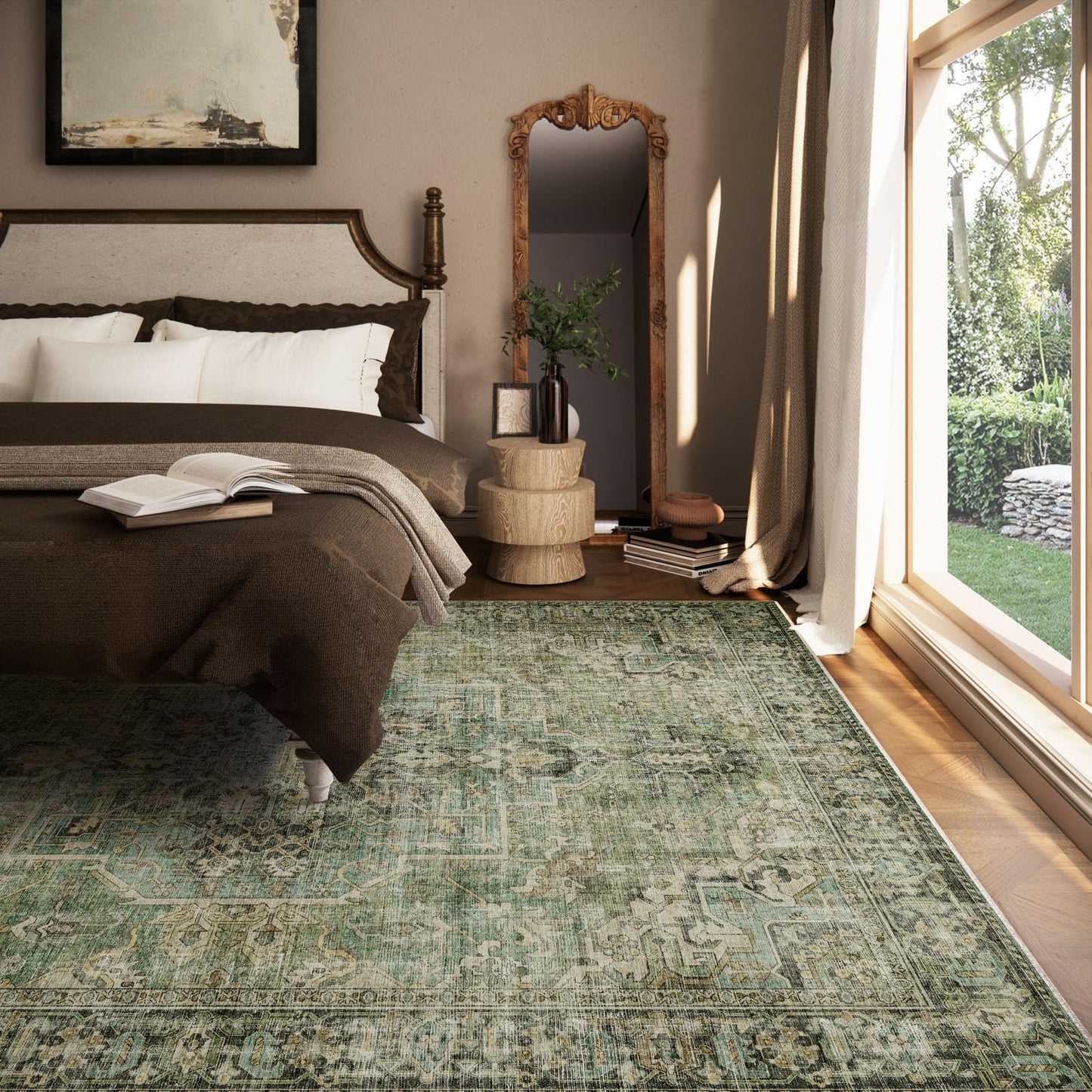 8x10 Area Rugs for Living Room: Washable Bedroom Rug Boho Vintage Rugs Stain Resistant Non Slip Low Pile Soft Lightweight Carpet for Kitchen Dining Room Farmhouse Nursery Kids Room