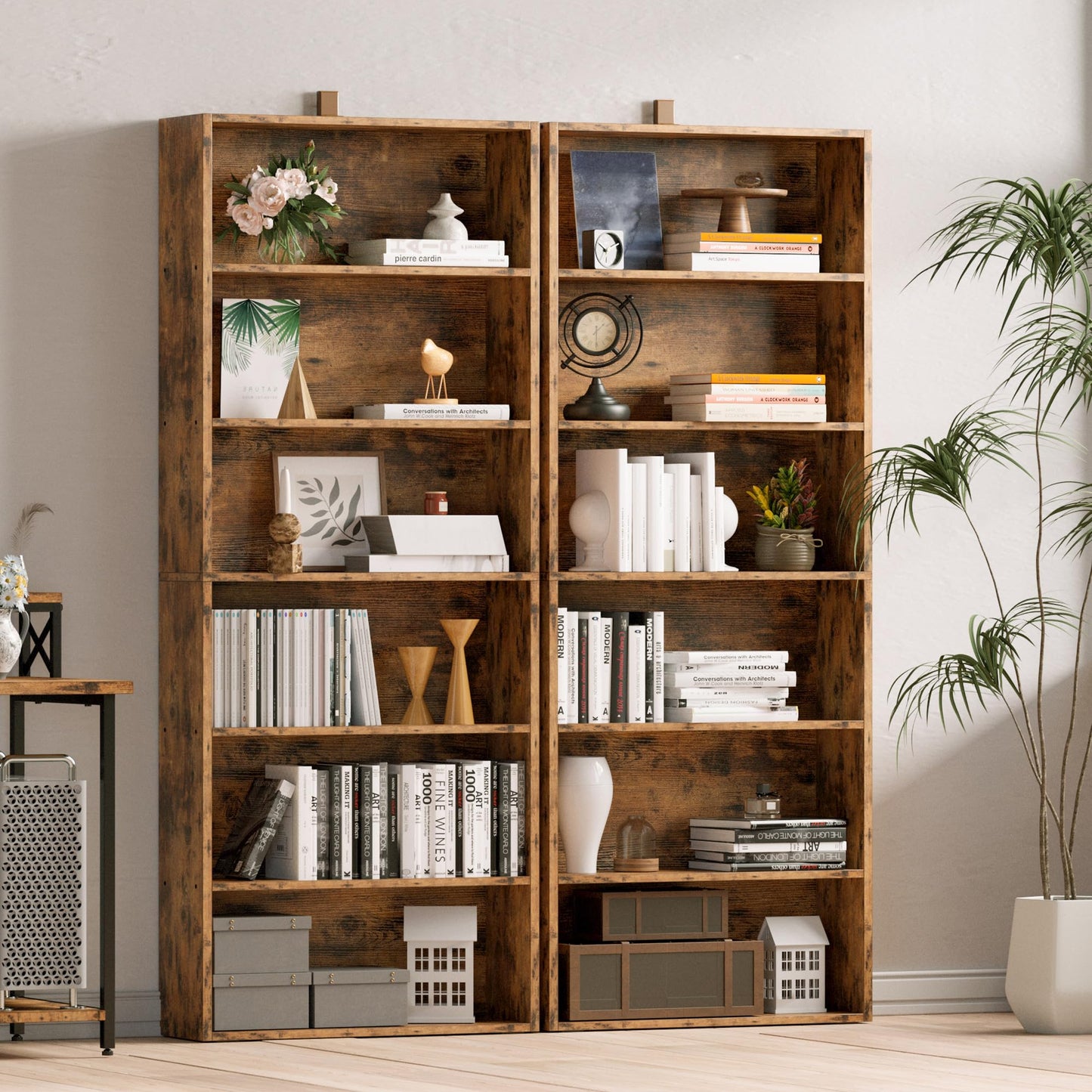 IRONCK Bookshelves and Bookcases Set of 2 Floor Standing 6 Tiers Display Storage Shelves 70 in Tall Bookcase Home Decor Furniture for Home Office, Living Room, Bed Room