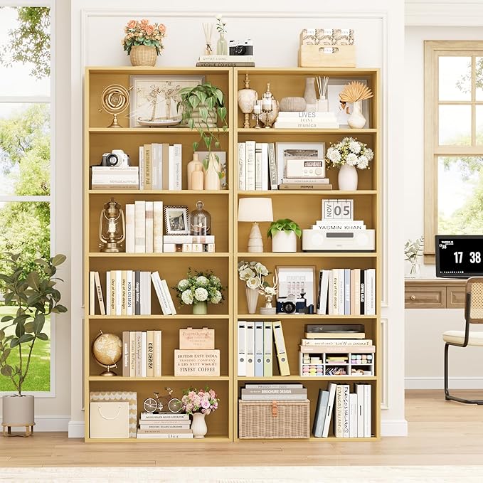 FOTOSOK 6-Tier Open Bookcase and Bookshelf Set of 2, Freestanding Display