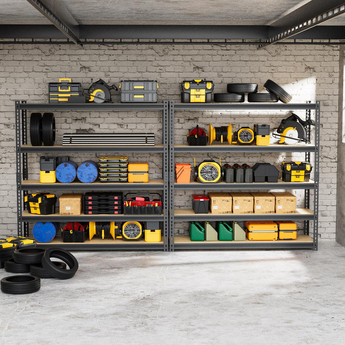cynnda 5-Tier Garage Shelving 48" W x 15.7" D x 72" H Industrial Storage Shelf 2500LBS Heavy Duty Metal Shelve Adjustable Utility Pantry Shelving Units(Black)