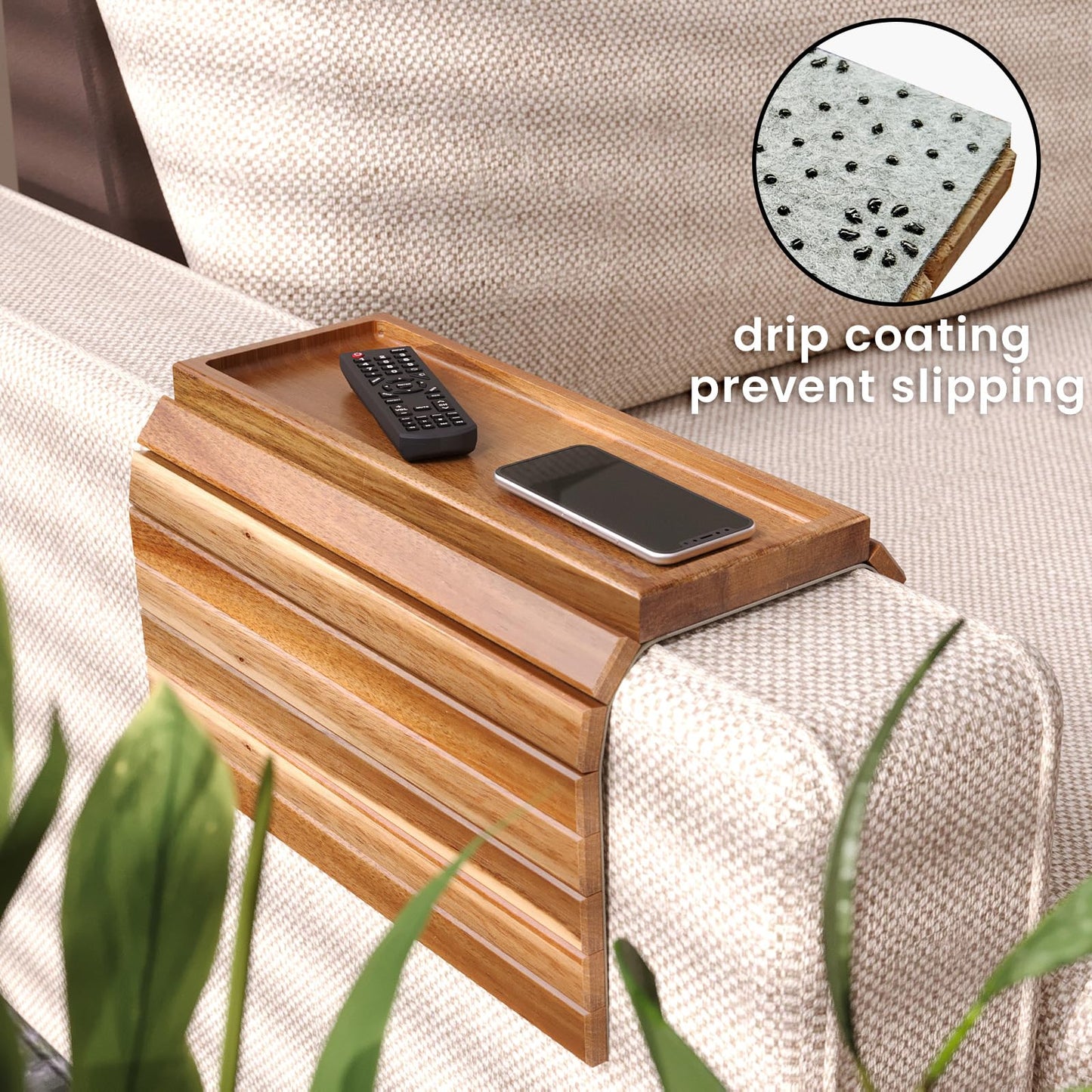 Danfoxer Sofa Arm Tray,Acacia Wood Folding Couch Arm Tray,Sofa Armrest Trays with Anti-Slip Pad for Drinks,Snacks,Phone,Remote Control 2 PC